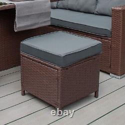 Rattan Corner Set Garden Furniture Brown Sofa Stools Table Waterproof Cushions