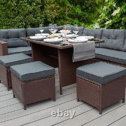 Rattan Corner Set Garden Furniture Brown Sofa Stools Table Waterproof Cushions