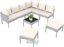 Rattan Corner Sofa Dining Set Outdoor Garden Furniture 8-Seater Dining Table Set