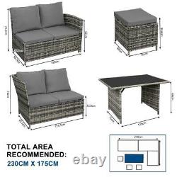 Rattan Corner Sofa Garden Patio Furniture Set Dining Table Stools Grey 9 Seater