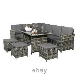 Rattan Corner Sofa Garden Patio Furniture Set Dining Table Stools Grey 9 Seater