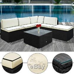 Rattan Corner Sofa Set Garden Lounge Outdoor Furniture Patio Table Black Wicker