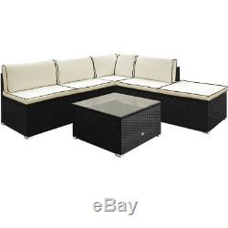 Rattan Corner Sofa Set Garden Lounge Outdoor Furniture Patio Table Black Wicker