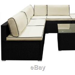 Rattan Corner Sofa Set Garden Lounge Outdoor Furniture Patio Table Black Wicker