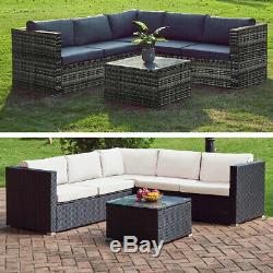 Rattan Corner Sofa Table Set 6 Seater Garden Furniture Patio PE Wicker Outdoors