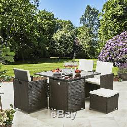 Rattan Cube Dining Table Garden Furniture Patio Set Grey Brown Black