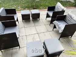 Rattan Cube Garden Patio Furniture 8 Seats 4 Chairs 4 Stools Cushion BLACK GREY
