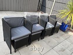 Rattan Cube Garden Patio Furniture 8 Seats 4 Chairs 4 Stools Cushion BLACK GREY