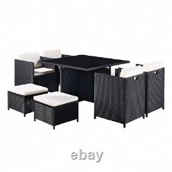 Rattan Cube Set Garden Furniture Set Outdoor Dining Sofa Set Table & Stool