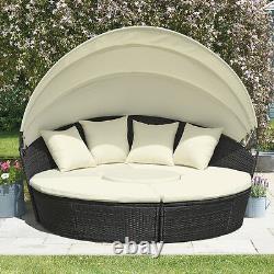 Rattan Daybed & Table Garden Furniture Outdoor Patio Lounger Bed Sofa Canopy Set