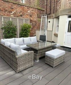 Rattan Dining Garden Furniture Sofa / Corner Couch 9 Seater Set Top Quality Grey