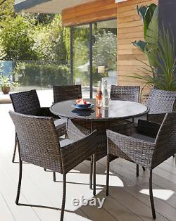 Rattan Dining Set 6-seater Patio Garden Furniture Circular Table Chairs