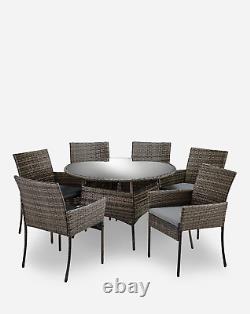 Rattan Dining Set 6-seater Patio Garden Furniture Circular Table Chairs