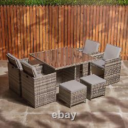 Rattan Dining Set Cube Garden Furniture 8 Seater Patio Table Chairs Stools Cover