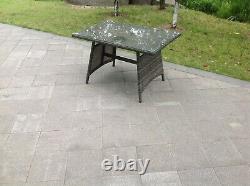 Rattan Dining Table Outdoor Garden Furniture Tempered Glass Top Grey Mixed