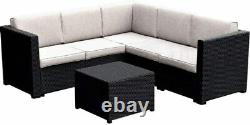 Rattan Effect Corner Sofa Lounge Set with Table 5 Seat Outdoor Garden Furniture