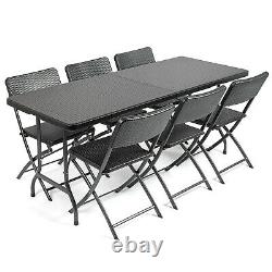 Rattan Effect Garden Furniture Set Folding 6ft Dining Table 6 Chairs Christow