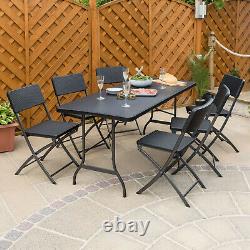 Rattan Effect Garden Furniture Set Folding 6ft Dining Table 6 Chairs Christow