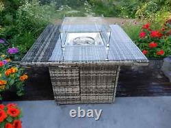 Rattan Fire Pit Table Wicker Conservatory Outdoor Garden Furniture Corner Dining
