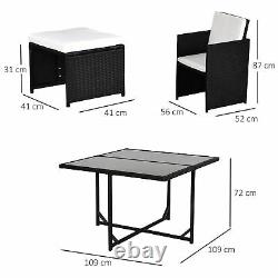 Rattan Furniture Set Wicker Weave Patio Dining Table Seat, Black