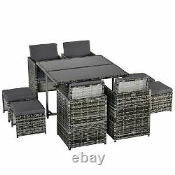 Rattan Furniture Set Wicker Weave Patio Dining Table Seat, Grey