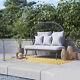 Rattan Garden 2 Seater Sofa Furniture Day Bed Patio Outdoor Steel Grey Cushions