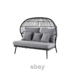 Rattan Garden 2 Seater Sofa Furniture Day Bed Patio Outdoor Steel Grey Cushions