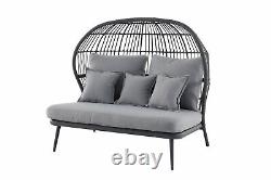 Rattan Garden 2 Seater Sofa Furniture Day Bed Patio Outdoor Steel Grey Cushions