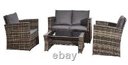 Rattan Garden 4piece Sofa Set Furniture With 2Arms Chairs Patio Table & 2 Seater