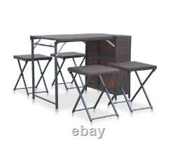 Rattan Garden Bar Set Outdoor Folding Furniture Dining Table 4 Stool Patio Chair