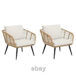 Rattan Garden Chairs with Cushions Beige Outdoor Seating Furniture Patio Set