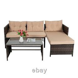 Rattan Garden Chaise Lounge Outdoor Corner Furniture Sofa Set W Table & Cushions
