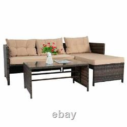 Rattan Garden Chaise Lounge Outdoor Corner Furniture Sofa Set W Table & Cushions