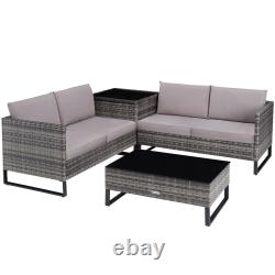 Rattan Garden Corner Sofa 5 Seat, 1 Table, 1 Storage Outdoor Furniture Wicker