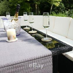 Rattan Garden Corner Sofa Furniture Dining Set Table Black / FREE Rain Cover