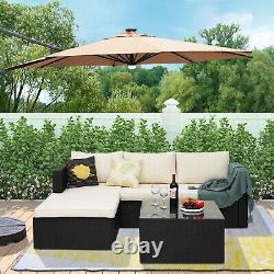 Rattan Garden Corner Sofa Furniture Set Lounger Outdoor Table Black