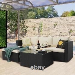 Rattan Garden Corner Sofa Furniture Set Lounger Outdoor Table Black