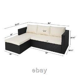 Rattan Garden Corner Sofa Furniture Set Lounger Outdoor Table Black