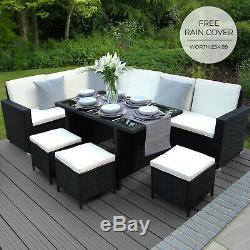 Rattan Garden Corner Sofa Furniture Table Set Brown Black Grey / FREE Cover