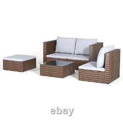 Rattan Garden Corner Sofa Set Patio 4Seat Armchair Glass Table Outdoor Furniture