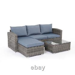 Rattan Garden Corner Sofa Table Patio Furniture Set 5-Piece Extra Large Grey