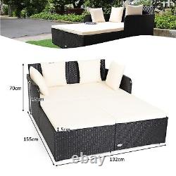 Rattan Garden Daybed Furniture Set Patio Sun Bed 2 Seater Lounger with Cushions