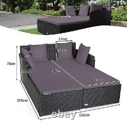 Rattan Garden Daybed Furniture Set Patio Sun Bed 2 Seater Lounger with Cushions