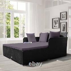 Rattan Garden Daybed Furniture Set Patio Sun Bed 2 Seater Lounger with Cushions