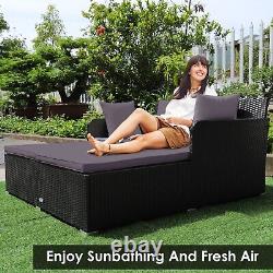 Rattan Garden Daybed Furniture Set Patio Sun Bed 2 Seater Lounger with Cushions