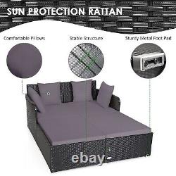 Rattan Garden Daybed Furniture Set Patio Sun Bed 2 Seater Lounger with Cushions