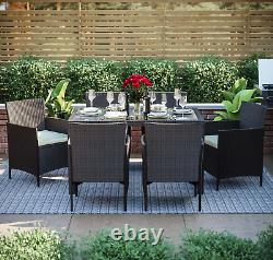 Rattan Garden Dining Set Furniture Table Chairs Outdoor 6 Seater Patio Brown