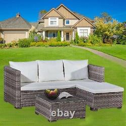 Rattan Garden Furniture 3 Piece Grey Sofa Outdoor Patio L-Shape Corner Lounger