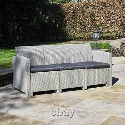 Rattan Garden Furniture 3-Seater Sofa With Cushions