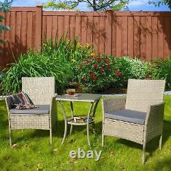 Rattan Garden Furniture 3pc Bistro Set Table & Chairs Patio Outdoor Grey / Black